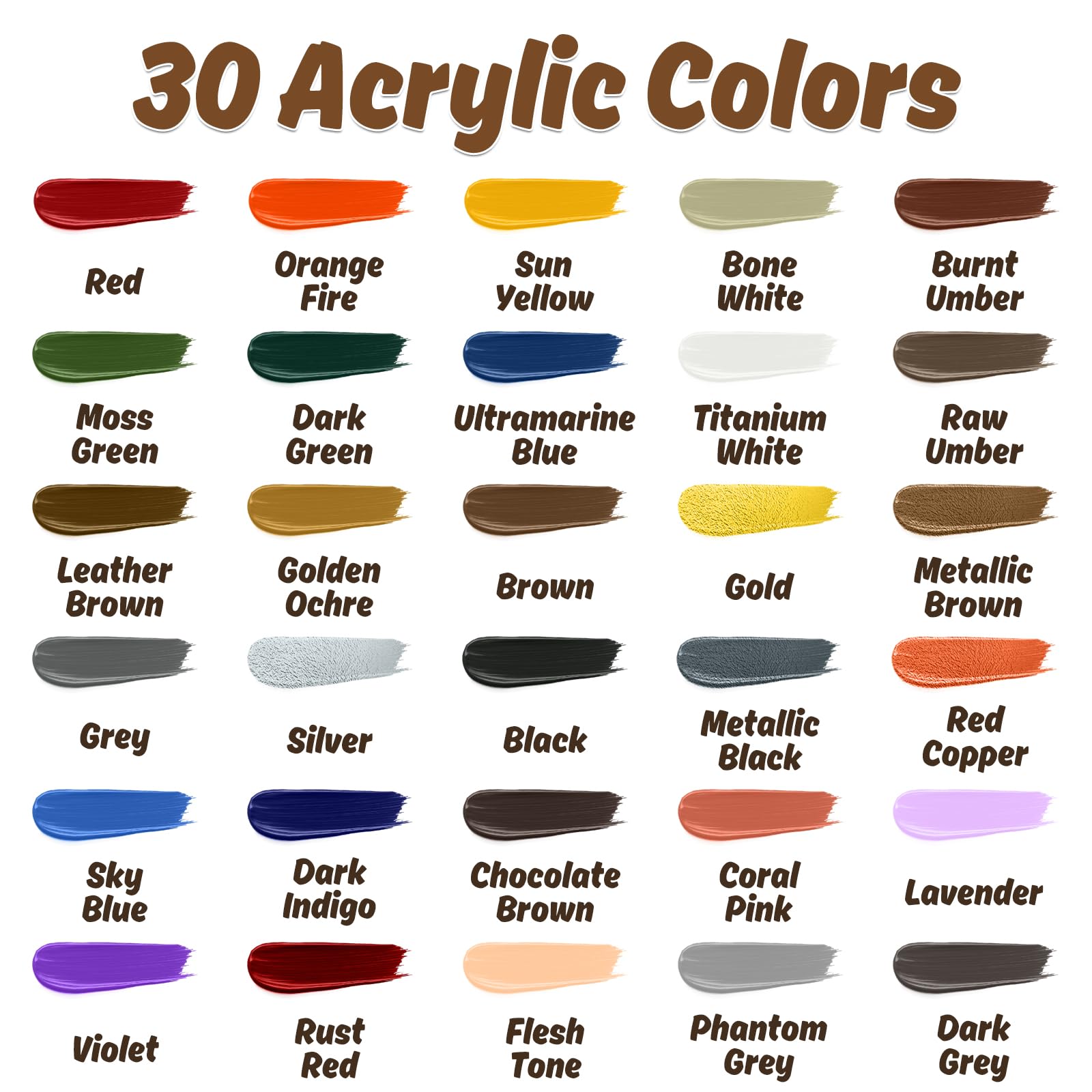 Set di Colori Acrilici per Modellismo, 30 Colori con 4 Pennelli | Base, Carni, Ombre e Metalli Colori, Per Aerografo e Pennello