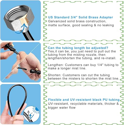 Miniatura 7 de Sistema de refrigeración por nebulización, kit de nebulización premontado, línea de nebulización de 75 pies (88.6 ft) + 27 boquillas de niebla de