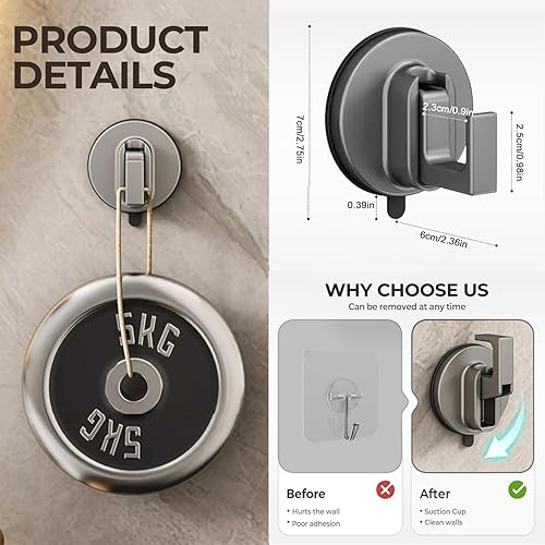Miniatura 2 de Ganchos de ventosa mejorados 2025 para ducha, ganchos para toallas montados en la pared sin taladrar para paredes de baño, colgador de corona