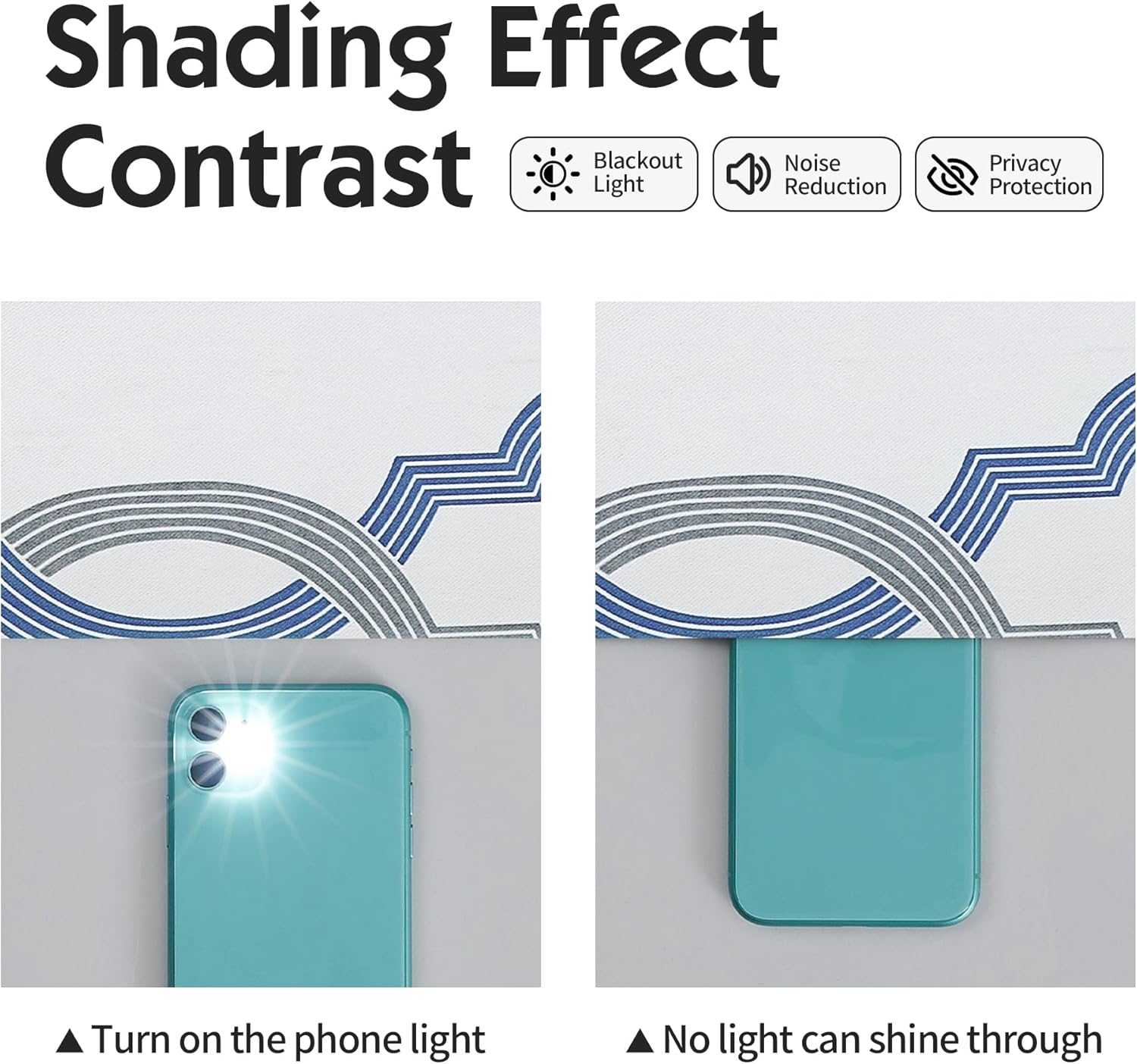 100% Blackout Curtains 84 Inches Long for Bedroom, Blue Grey on White Moroccan Geometric Patterned Window Curtain for Living Room, Farmhouse Thermal Insulated Drapes Grommet Top 2 Panels