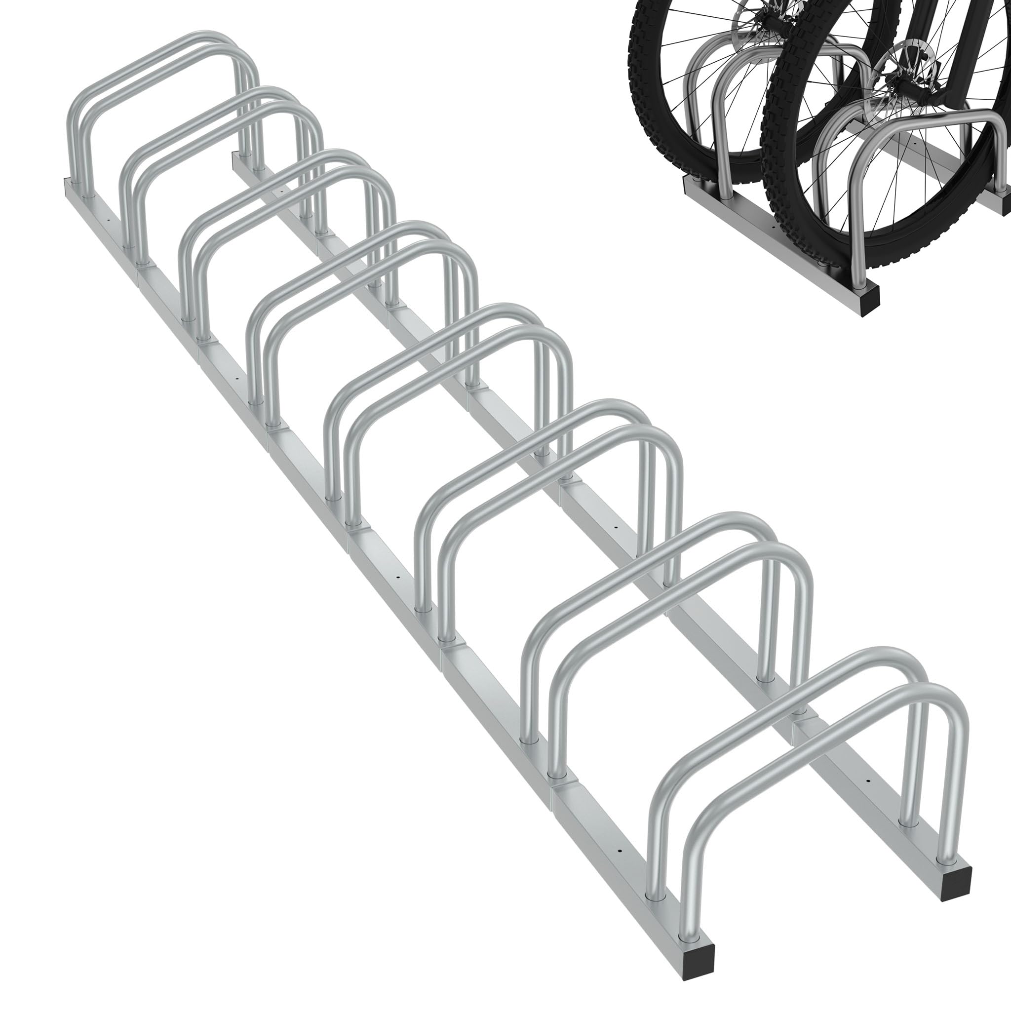 FIVMEN Soporte para 8 bicicletas, soporte para suelo y pared, 37 cm, distancia entre ruedas, galvanizado, soporte múltiple para neumáticos de 30 – 65 mm de ancho, bicicleta de montaña, bicicleta de