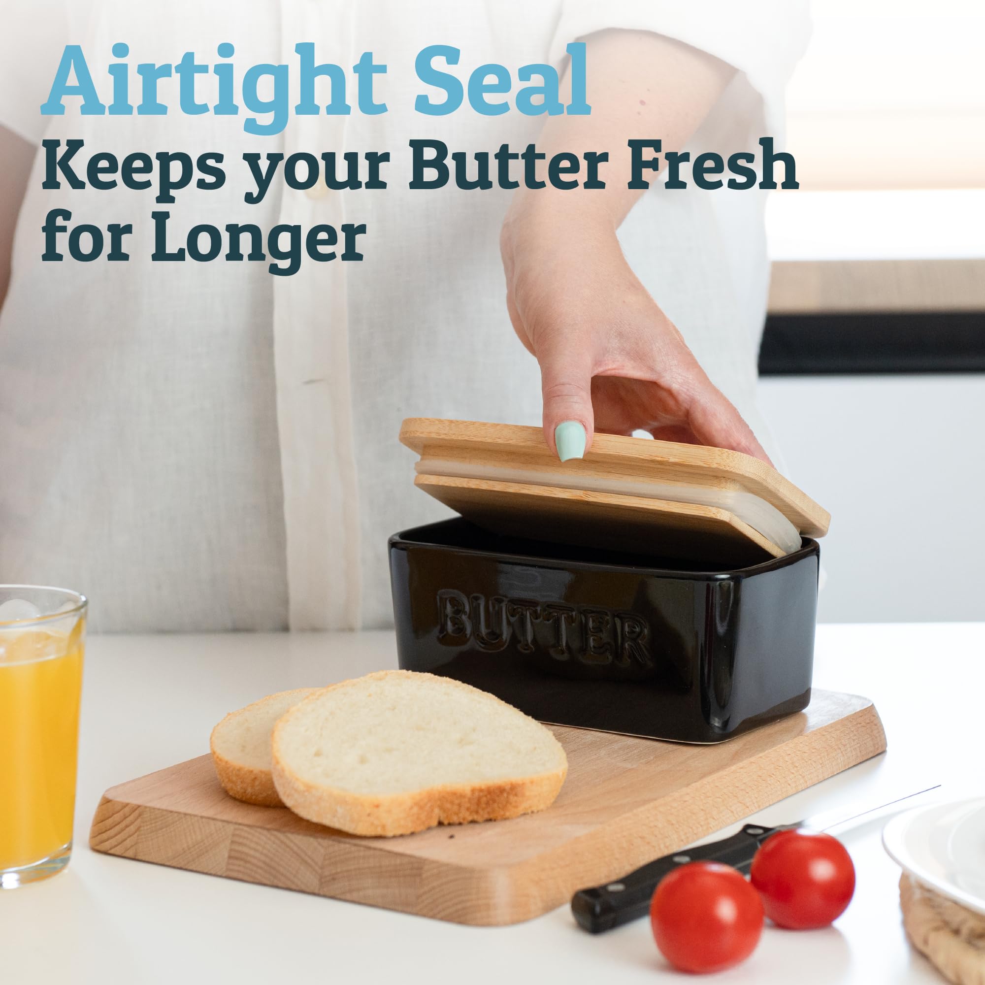 PriorityChef - Mantequera grande con tapa para encimera, recipiente de mantequilla de cerámica con cubierta hermética, contenedor de mantequilla para encimera o refrigerador, almacenamiento de