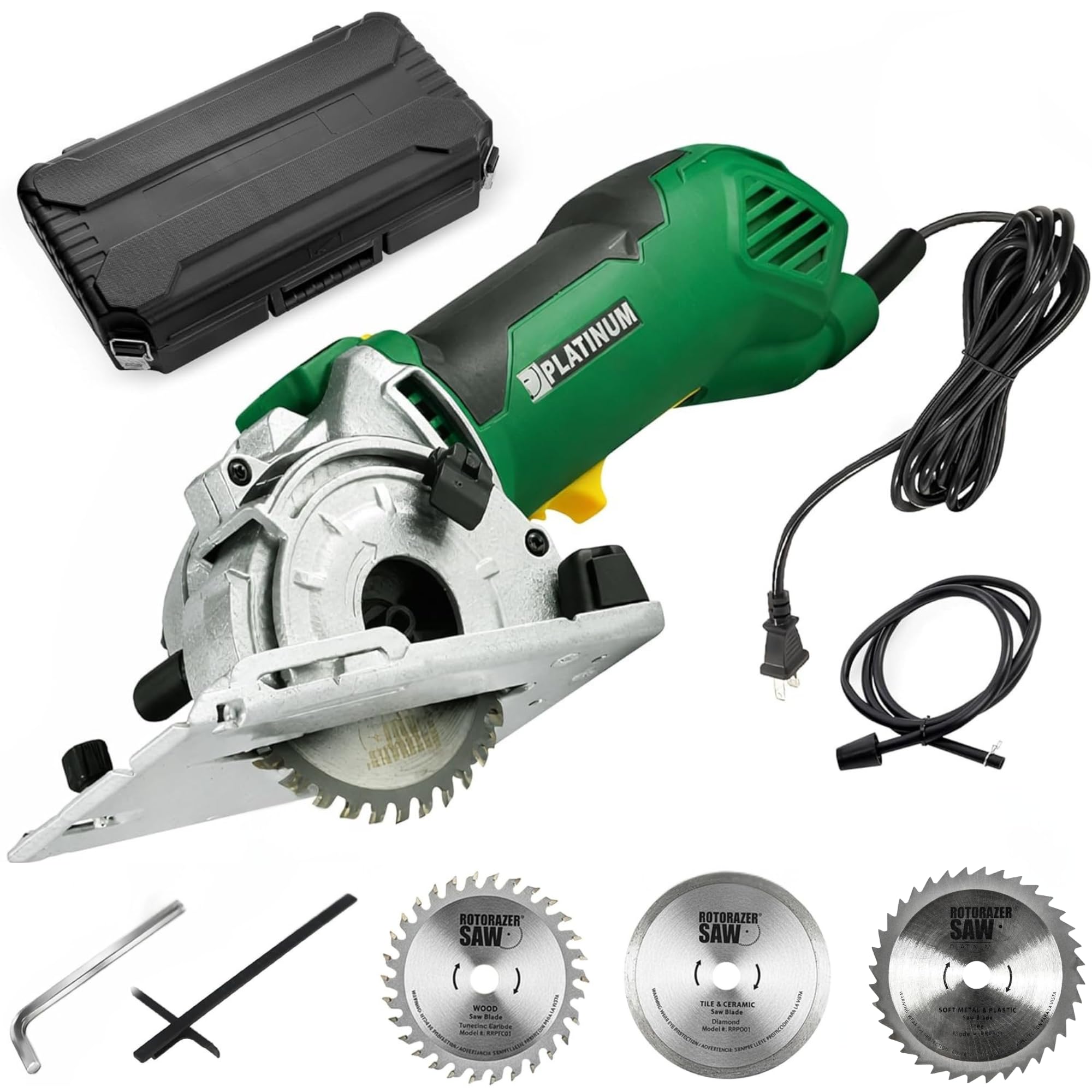 ROTORAZER SAW Platinum Compact Circular Saw Set - New Model for 2026! Extra Powerful - Deeper Cuts! Cut Drywall, Tile, Grout, Metal, Pipes, PVC, Plastic, and Copper. AS SEEN ON TV! (Green)