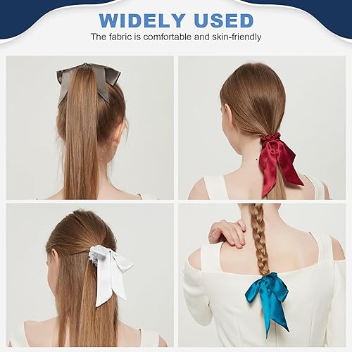 Miniatura 6 de Consysi 1 coletero de seda con lazo para el cabello, 100% pura morera 22 Momme, soporte elástico para cola de caballo, elegante banda suave para el