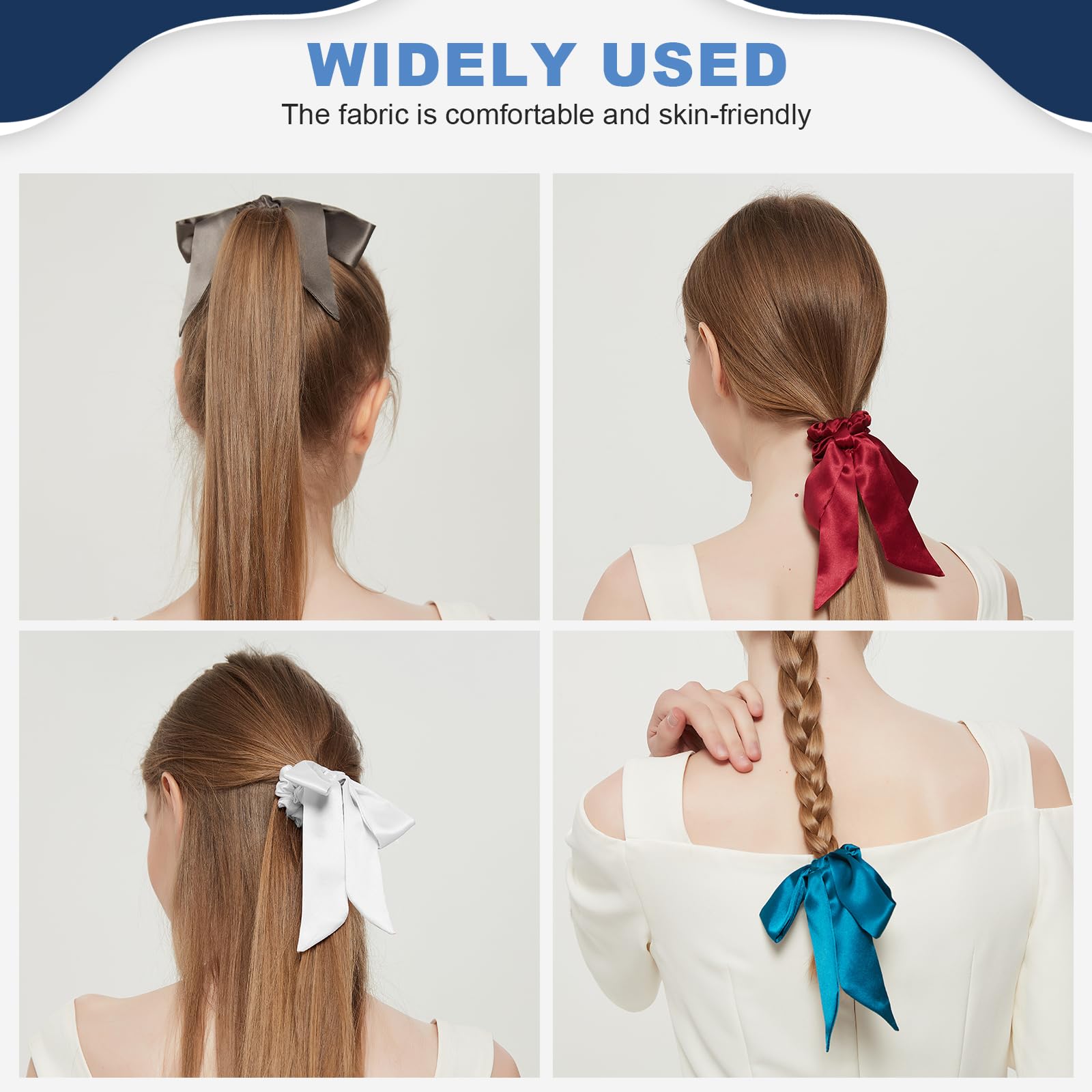 Consysi 1 Piece Silk Bow Scrunchies for Hair-100% Pure Mulberry 22 Momme Silk Hair Tie, Elastic Ponytail Holder - Image 4
