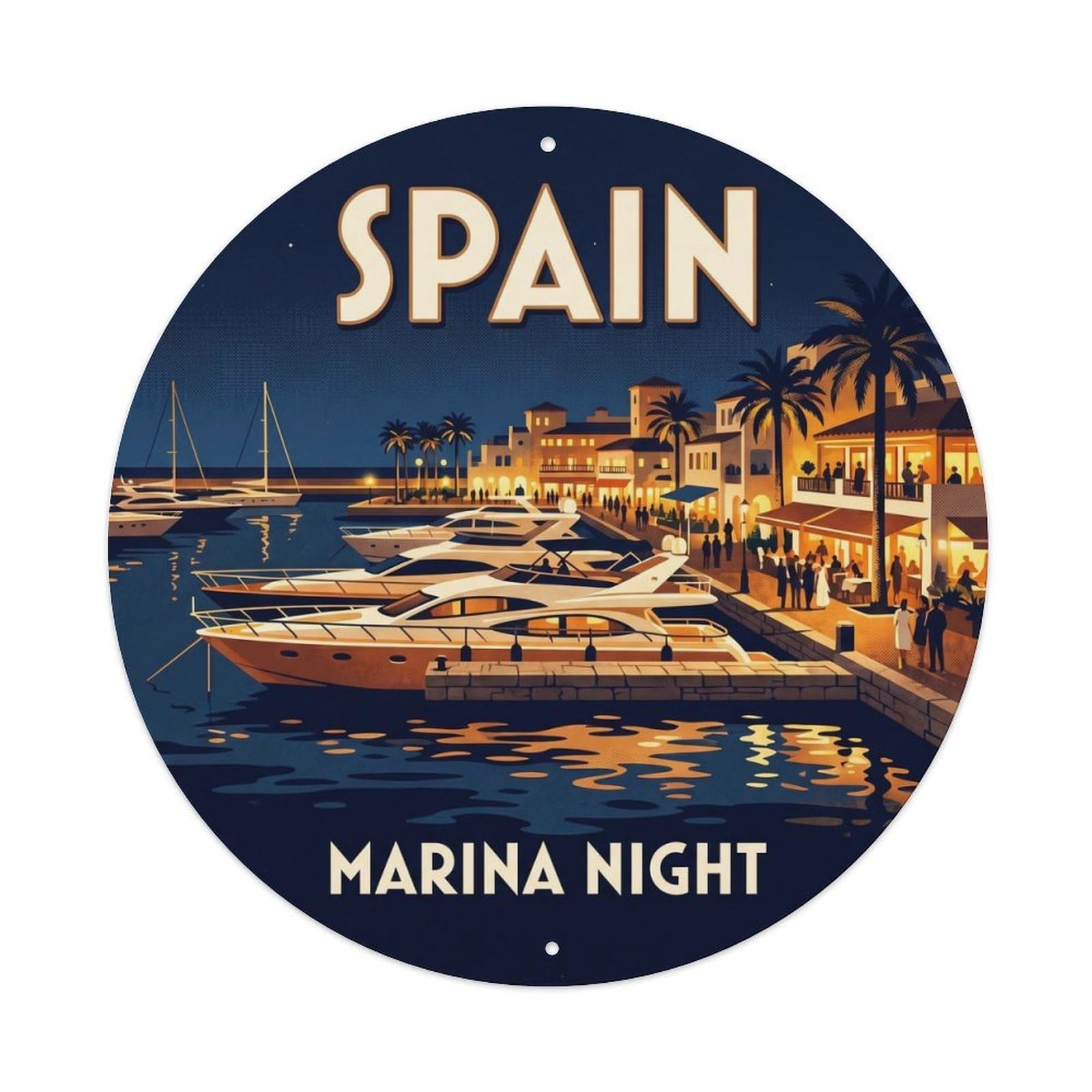 Marbella Puerto Banus Night Spain Coastal Travel Metal Tin Sign