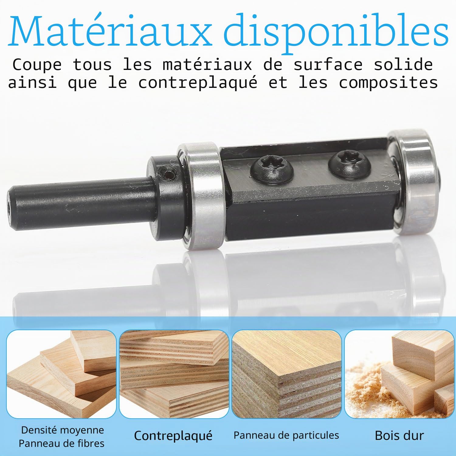 Fraise Defonceuse 8mm, Fraise Affleurante à Plaquettes Réversibles, Fraise a Copier avec Roulement à Billes, avec 2 Fraise à Lamer Remplaçables, Outil de Fraisage pour l'éboutage du Bois (1)