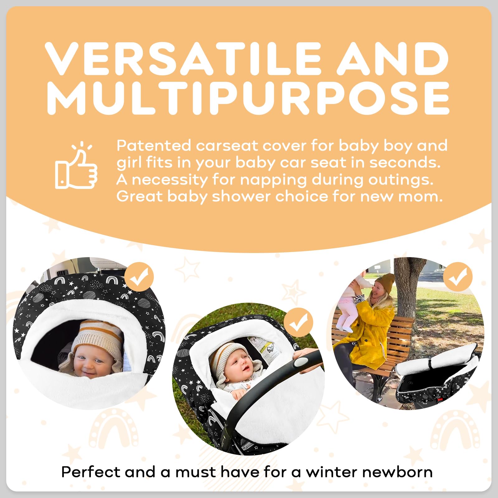 Yoofoss Housse de siège auto pour bébé - Housse d'hiver pour protéger bébé du vent froid - Housse de porte-bébé en polaire super chaude pour bébé garçons filles étoiles