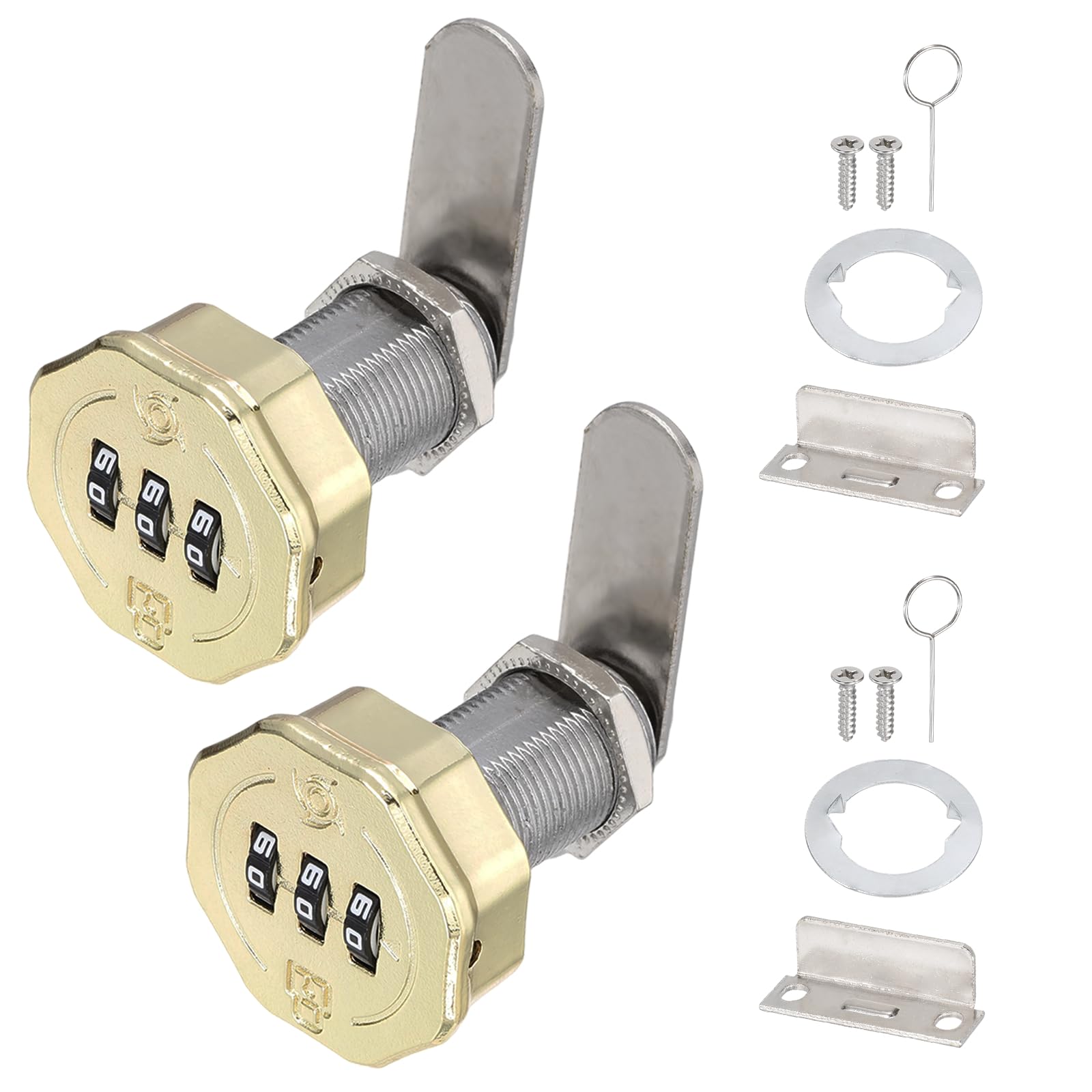 PATIKIL 2 PCS Combination Cabinet Cam Lock, 3-Digit Keyless Metal Locks with 3/16Inch Cylinder for Cabinet Drawer Doors Deposit Box Filing Mailbox, Gold