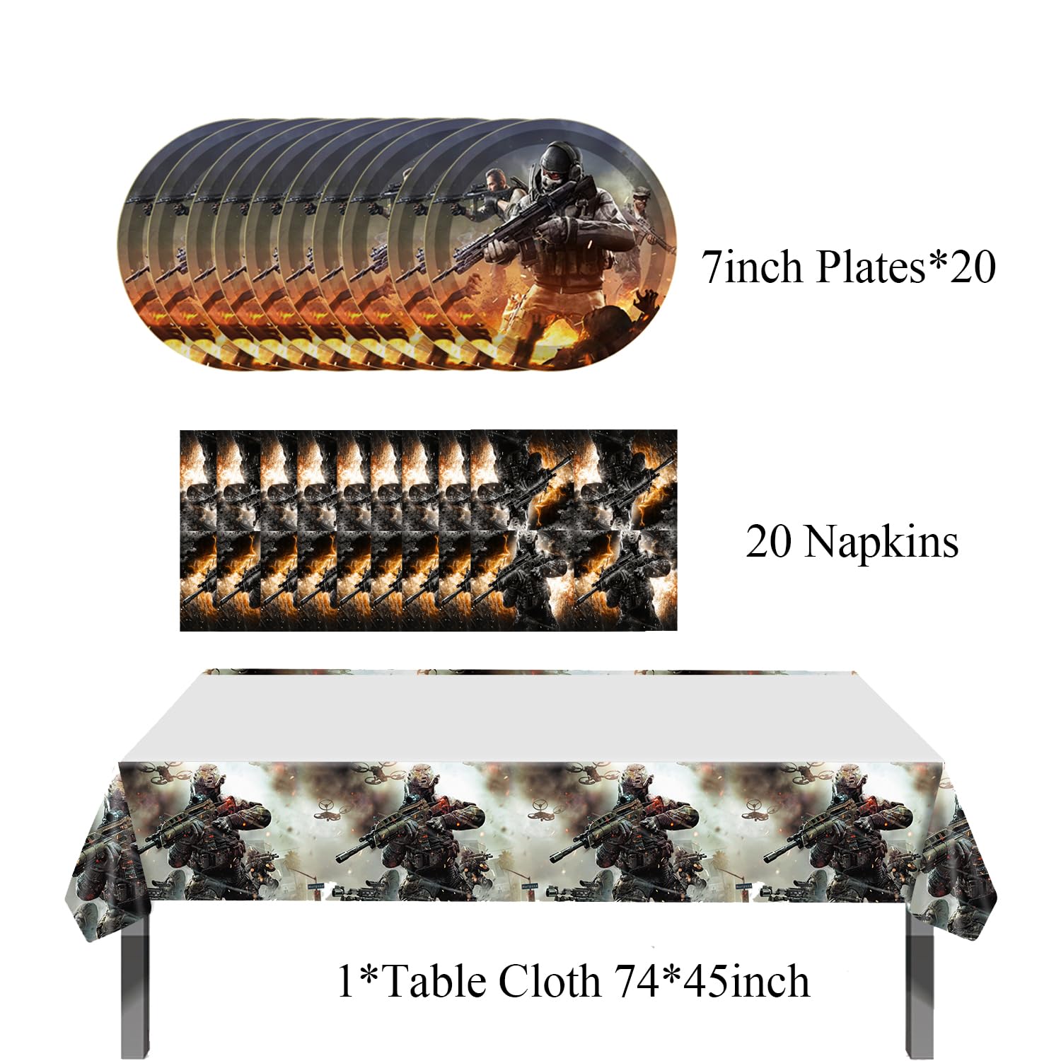 Suministros de cumpleaños para fiestas de llamadas de juegos, vajilla de fiesta temática con pancarta de feliz cumpleaños, mantel, platos de papel desechables de 7 pulgadas con servilletas para