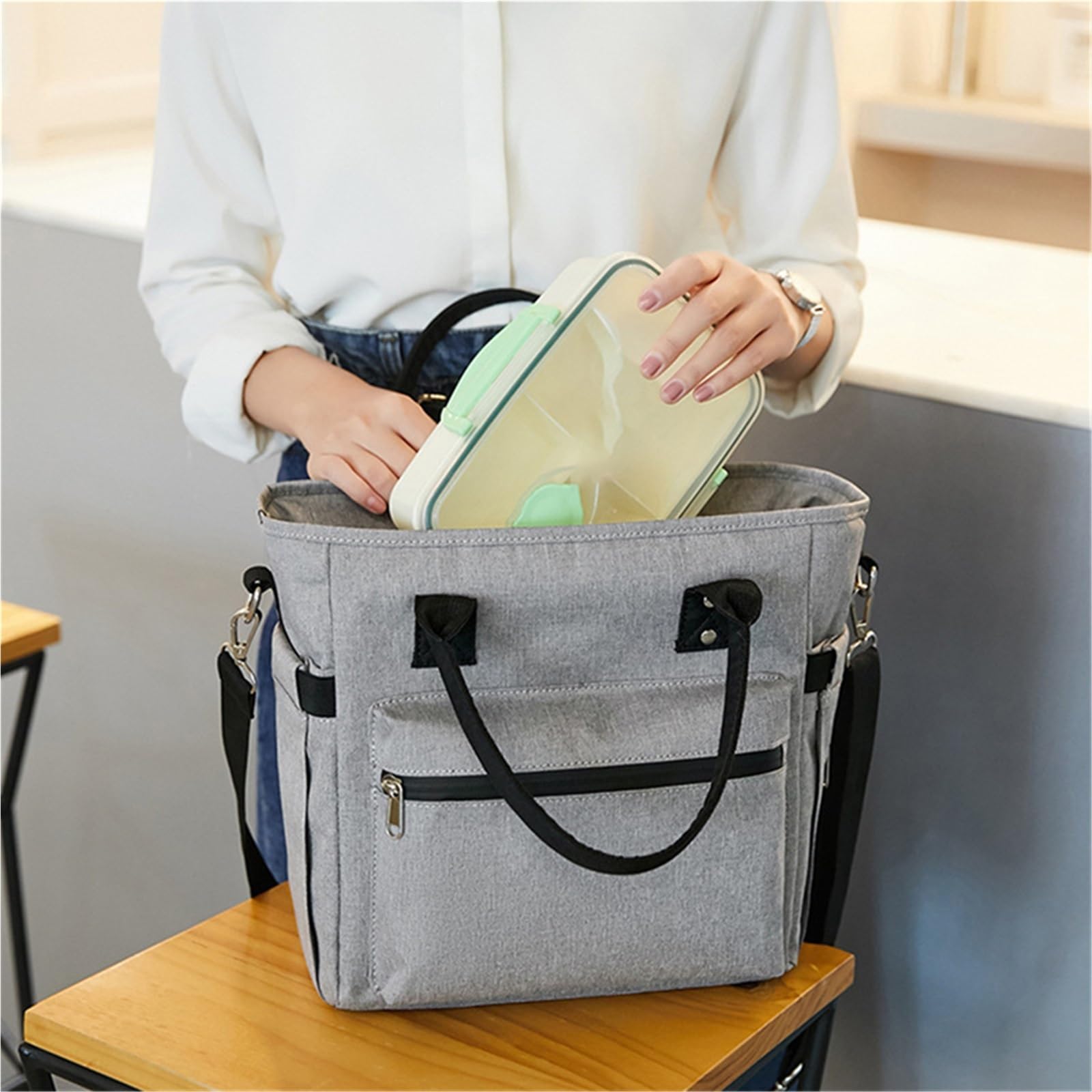 2 Bolsas térmicas Impermeables Oxford para Mujer, Tipo Fiambrera portátil de Gran Capacidad (Negras)