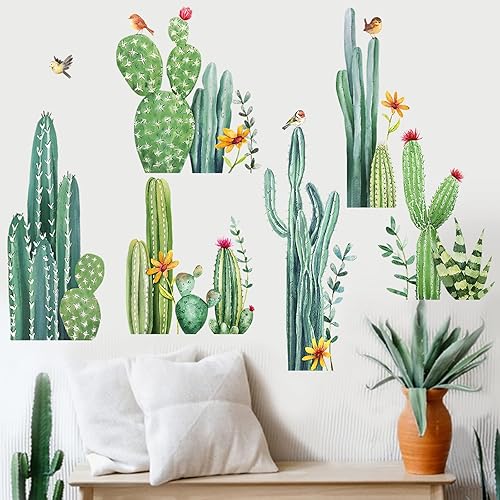 Miniatura 6 de Mfault Calcomanías de pared de cactus, plantas verdes tropicales, cactus para decoración de sala de estar, dormitorio, arte botánico, decoración de