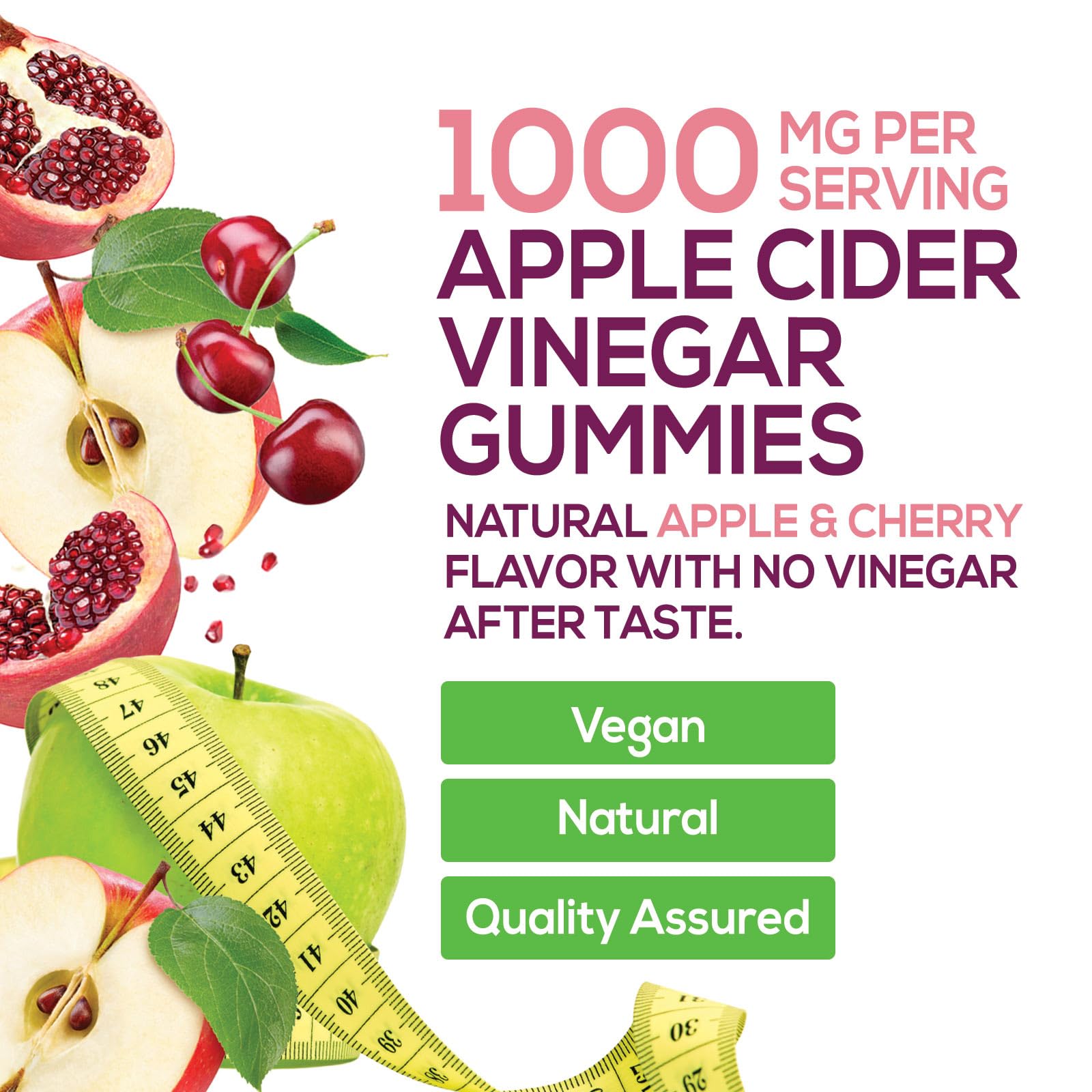 Apple Cider Vinegar Gummies 1000mg - Sugar Free ACV Gummy with Vitamin B12 for Energy Support - Digestion, Detox & Cleanse Support Supplement - Gluten-Free, Keto Friendly, Zero Sugar - 120 Gummies — Amazon image 3