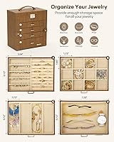 Vista 12 de Homde Regalos de Navidad de cuero sintético, enorme joyero, organizador de reloj con espejo, collar, anillo y aretes, estuche de regalo con Dorado