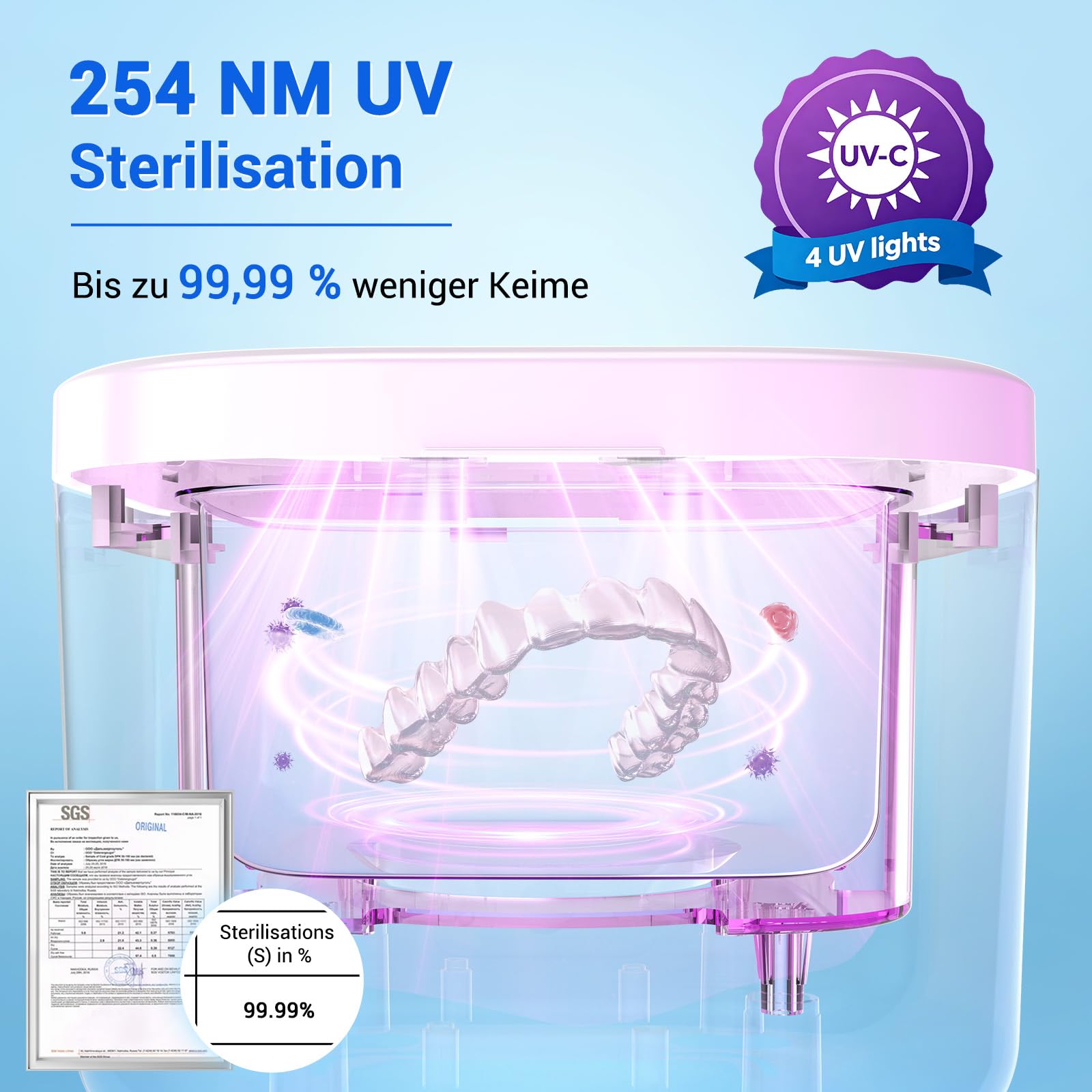 Ultraschallreinigungsgerät 48kHz UV Ultraschallreiniger 300ML Dental Pod