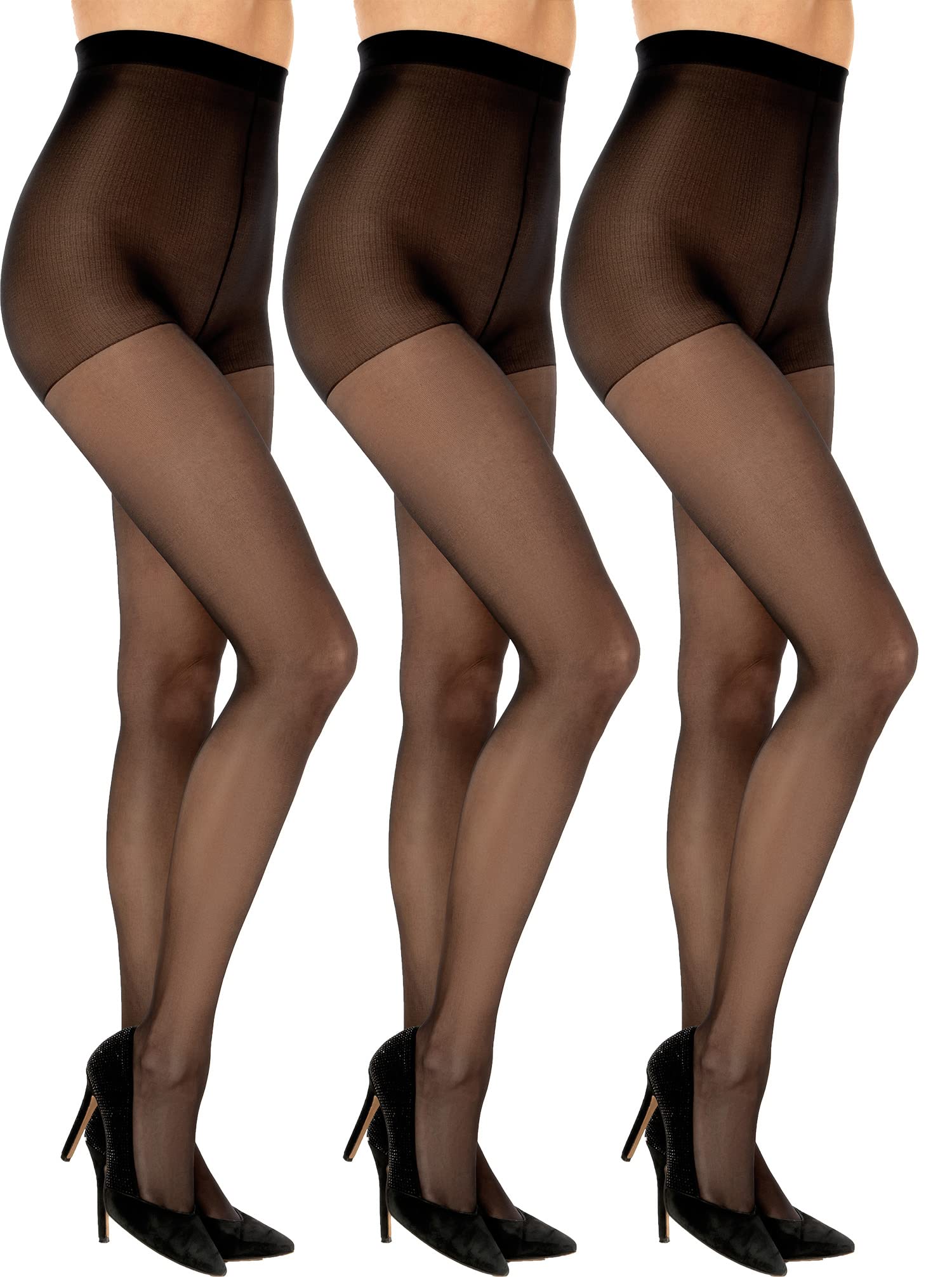 Sentelegri Women's Black Vanessa 3 Pairs Sheer Tights 15 Denier - Reinforced Toes, Sizes S,M,L,Xl,Xxl (As8, Alpha, M, Regular, Regular, )