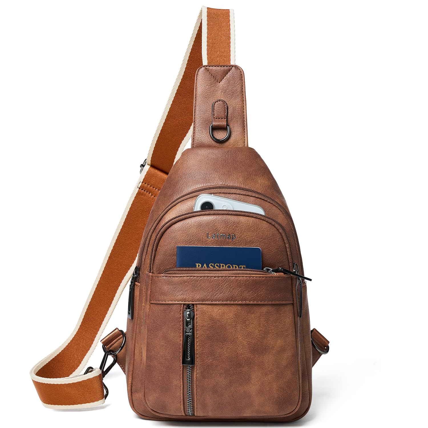 LATMAP Crossbag Damen 7L,Bauchtasche Damen Klein Sling Bag PU Leder Leicht Cross Body Bag Adjustable Strap Brusttasche Travel Essentials