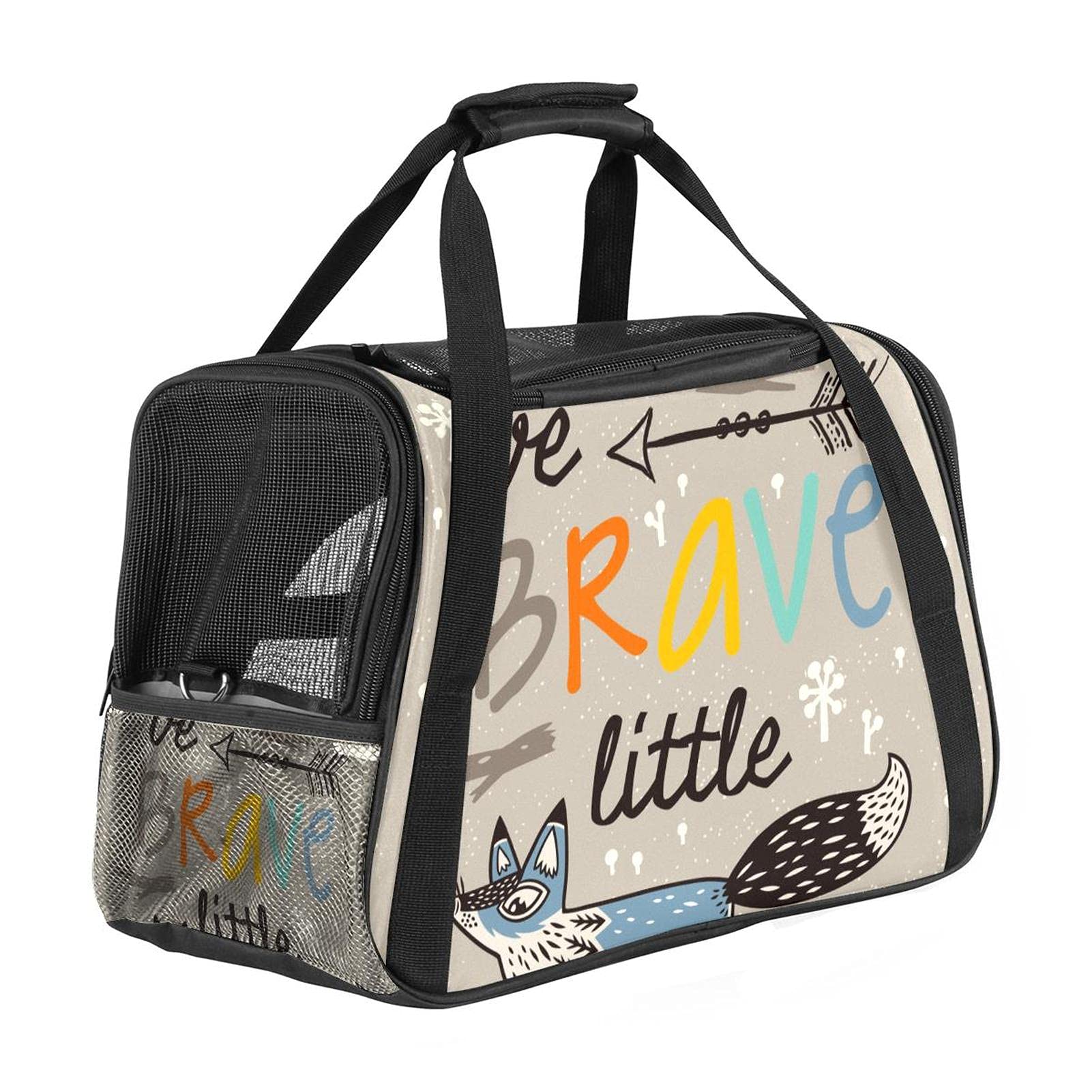Sac de transport pour animaux en maille filet souple et pliable motif renard