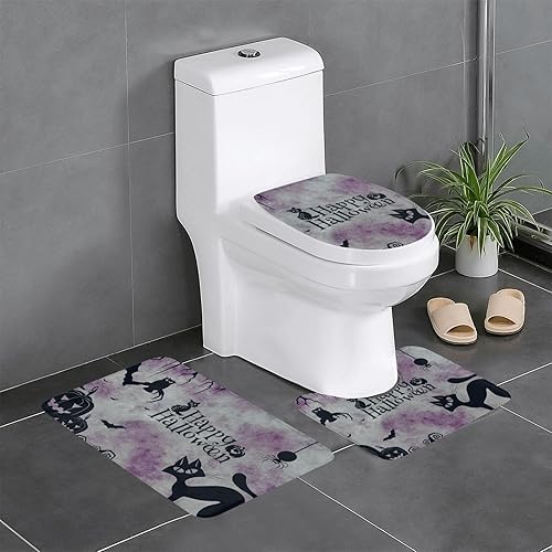 Decoración de Halloween, juego de 3 piezas de alfombras de baño de calabazas, gato negro, murciélagos, alfombra de baño antideslizante, alfombra de