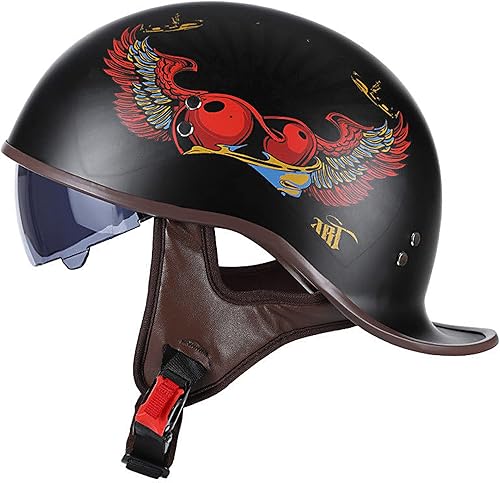 Hanhua Medio casco de motocicleta para adultos, aprobado por DOT, para hombres y mujeres, estilo alemán con visera UV para scooter, ciclomotor,