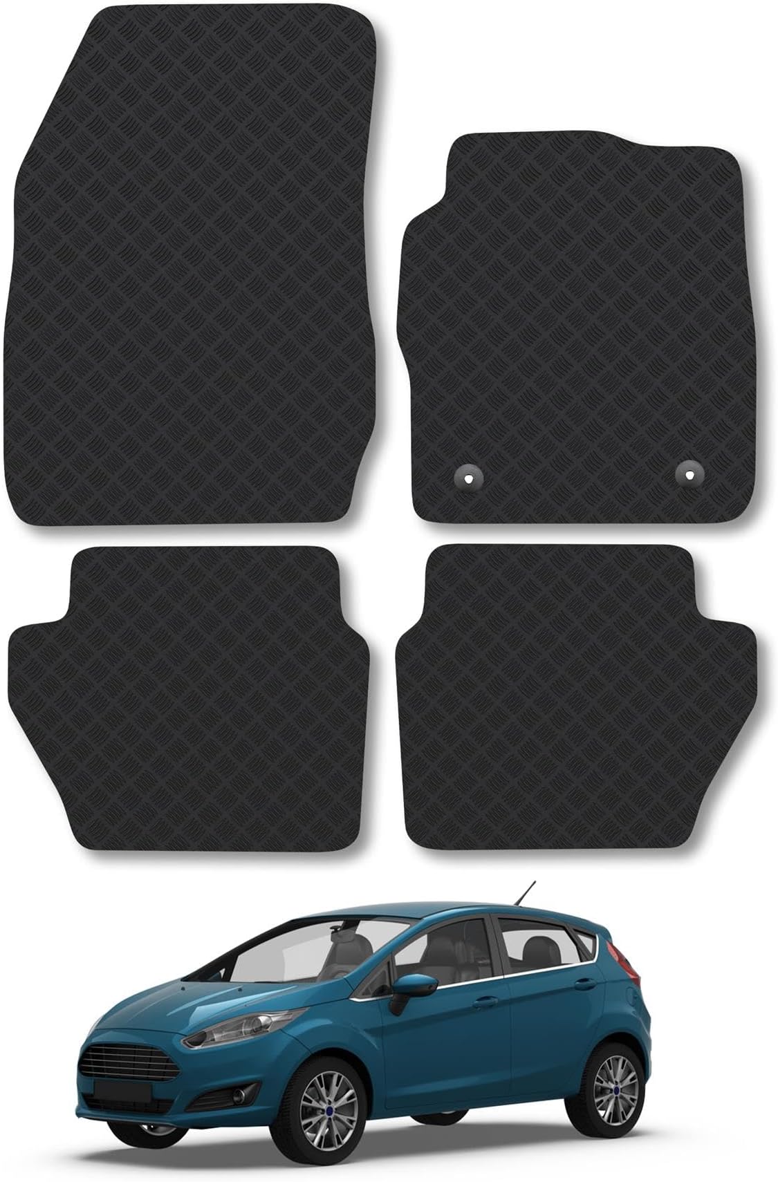 Ford Fiesta (2011-2017) Rubber Car Mats Accessories Tailored Fit Compatible Accessory Waterproof Protection Non-Slip Floor Mats Full Coverage Durable Front Rear Set Coverage with Clips