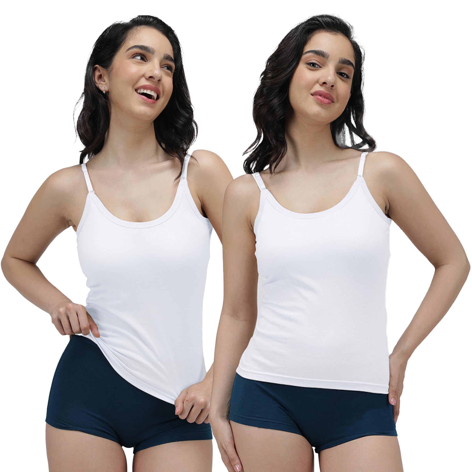 amul comfy Pack of 2 Black Sleeveless Solid Cotton Short Adjustable Slips | Camisole for Women-picture-33