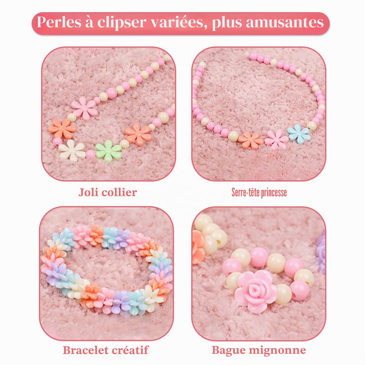 Enfants Bricolage Perles Set, 2000 Pièces Bracelet Perle pour Fabrication de Bracelets,Collier, Kit Fabrication Bijoux Jeux Bricolage pour Filles