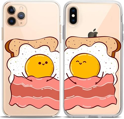 Miniatura 5 de Cavka Fundas a juego para parejas compatibles con iPhone 14, 13 Pro Max, 12, Mini, 11, XS, 6s, 8, Plus, 7, Xr 10, SE, 5 huevos, flexible, tocino,