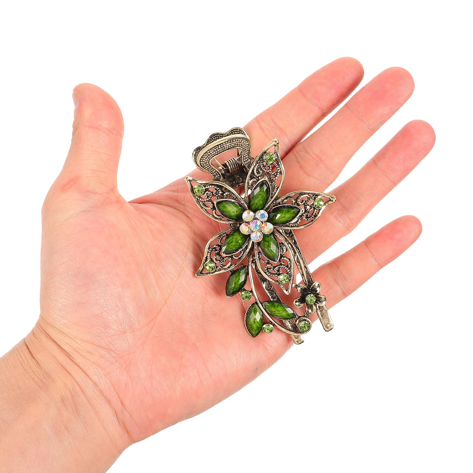 Vintage Green Flower Crystal Hair Clips - Retro Alloy Hair Barrettes for Women Lightweight and Comfortable Accessories - Image 4