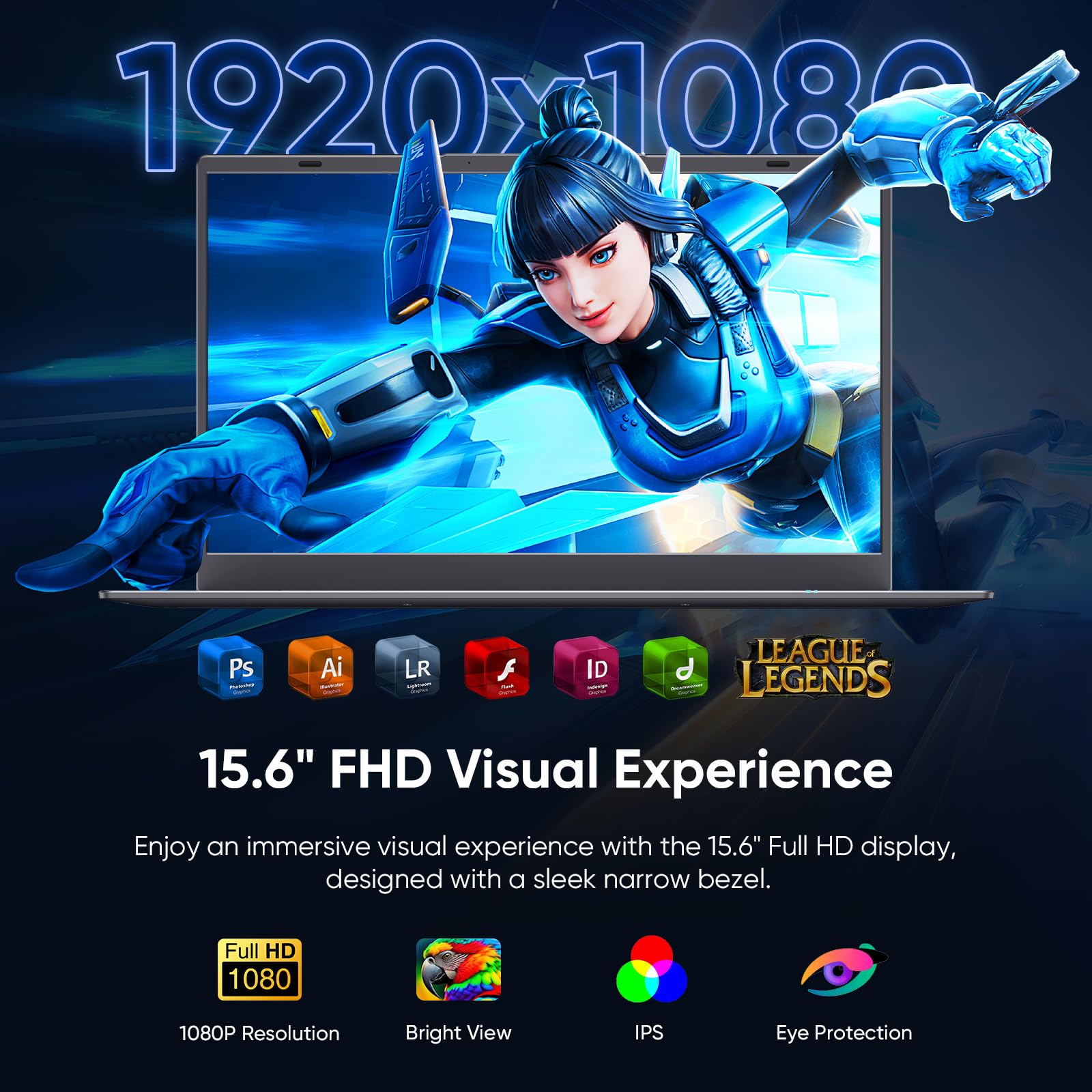 Coolby 15.6inch Laptop, 12GB RAM/256GB SSD, 1920x1080 IPS Display, Intel N95(Beats N5095) Quad Core Laptop Computer, Support Fingerprint, WiFi 5, BT — view 5