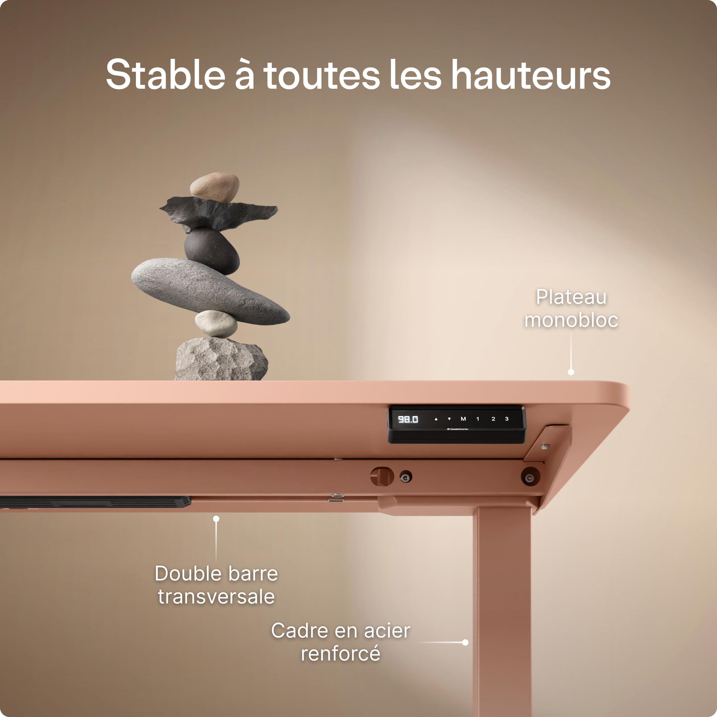 Desktronic Bureau Assis-Debout Électrique 140x70cm– Hauteur Réglable – Commande Tactile avec Mémoires – Ports USB – Bois Européen – Table Réglable