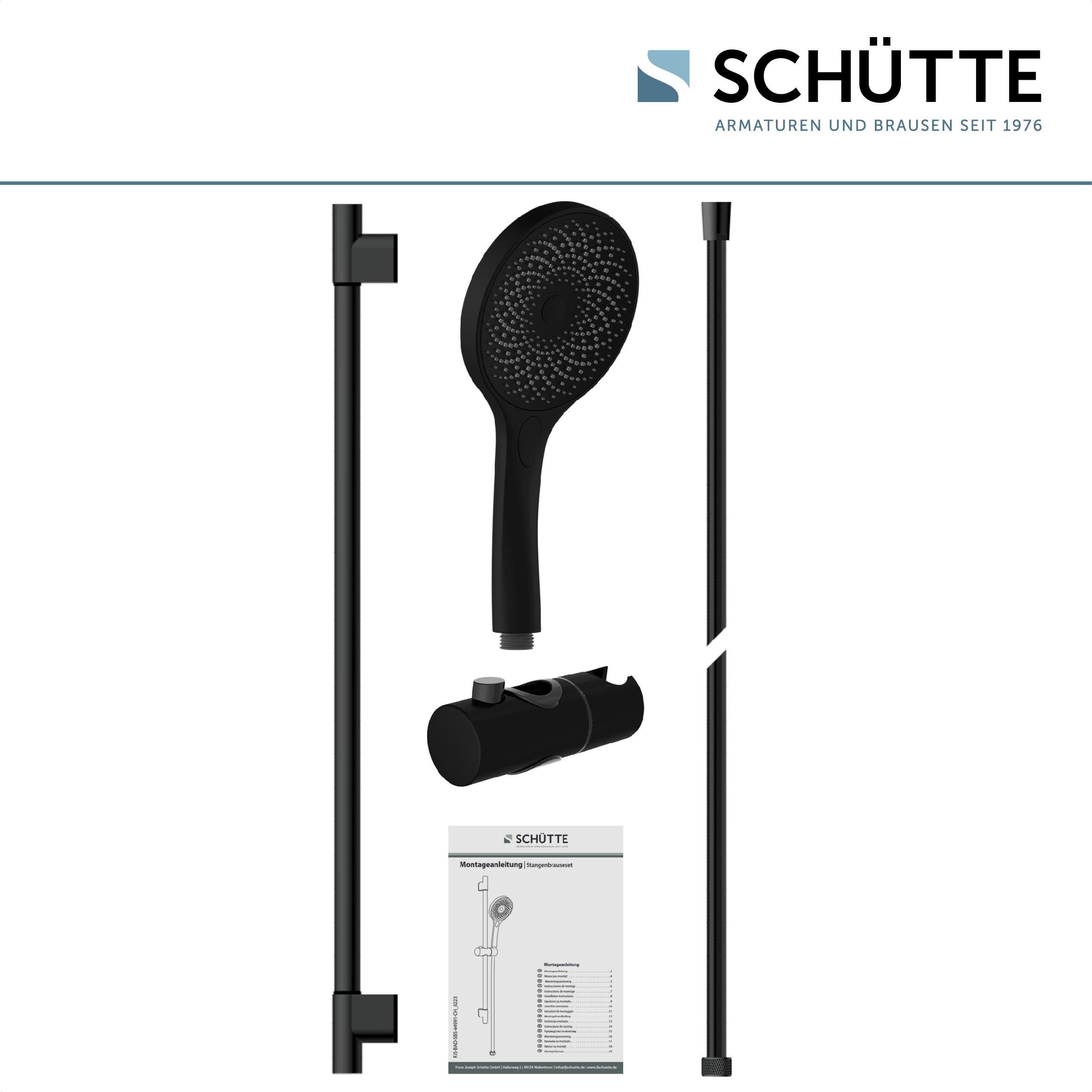 Schütte Capri 64996 - Barra de ducha y alcachofa de ducha con cabezal ajustable en 3 posiciones, juego de ducha con columna de ducha, cabezal de ducha con manguera y soporte, panel de ducha de lluvia,