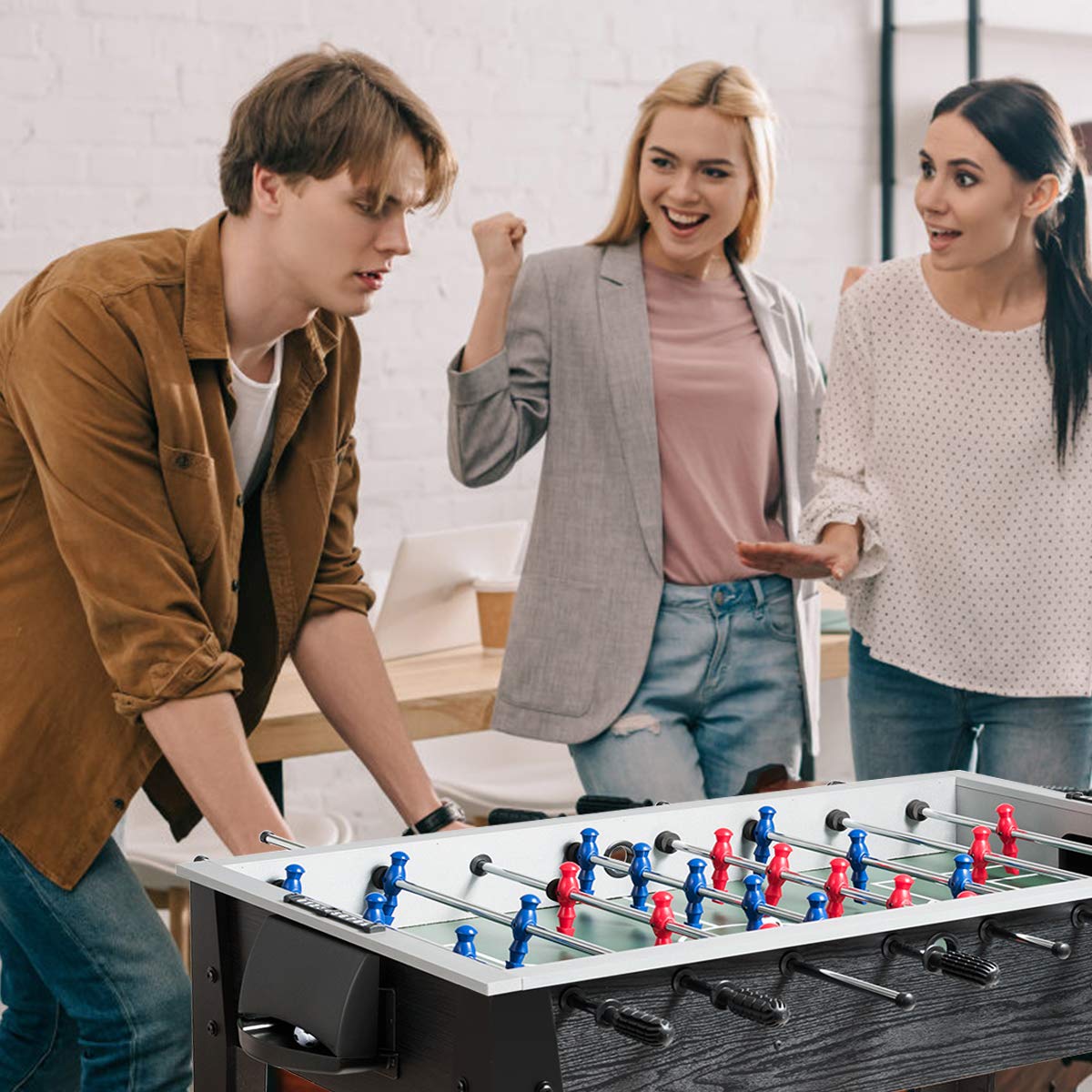 COSTWAY Calcio Balilla in Legno, Biliardino Professionale con 2 Palline 22 Giocatori e Segnapunti, Calcetto con 8 Aste per Adulti e Bambini, 122 x 61 x 79 cm