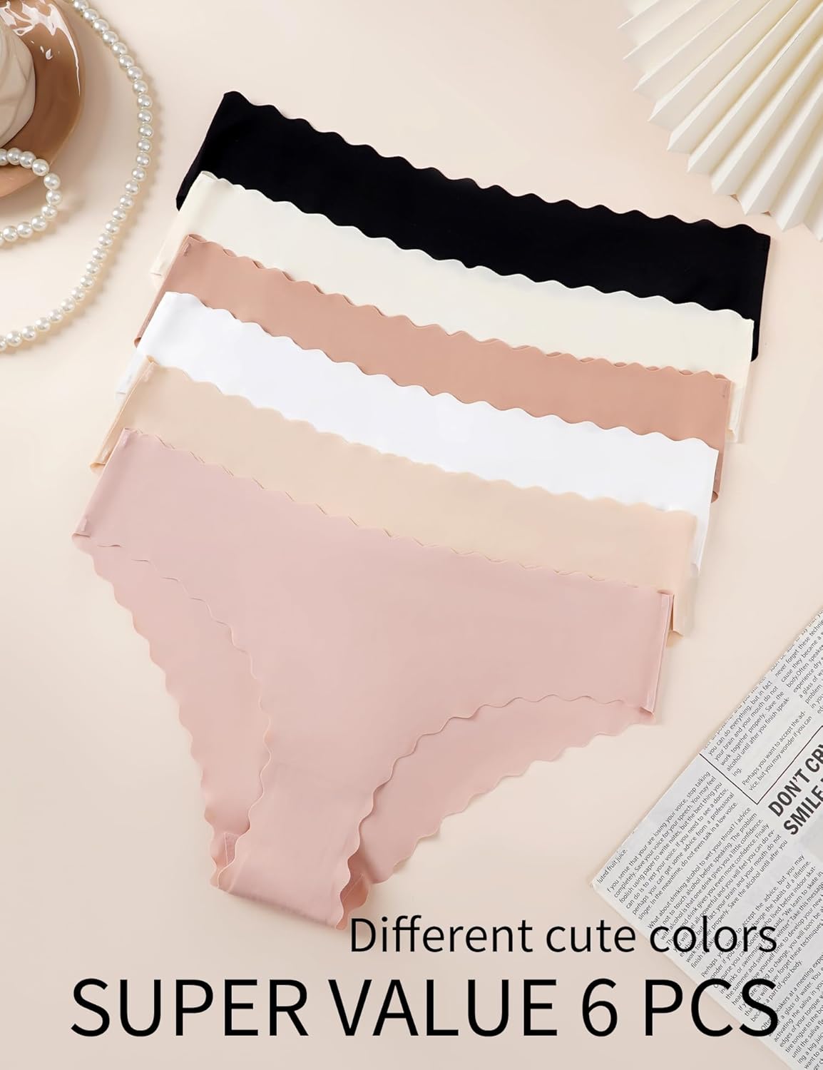 6-Pack Seamless Underwear for Women – Cheeky No Show Bikini Panties with Cotton Gusset, Low-Rise Wave Edge (S-XL) - Image 6