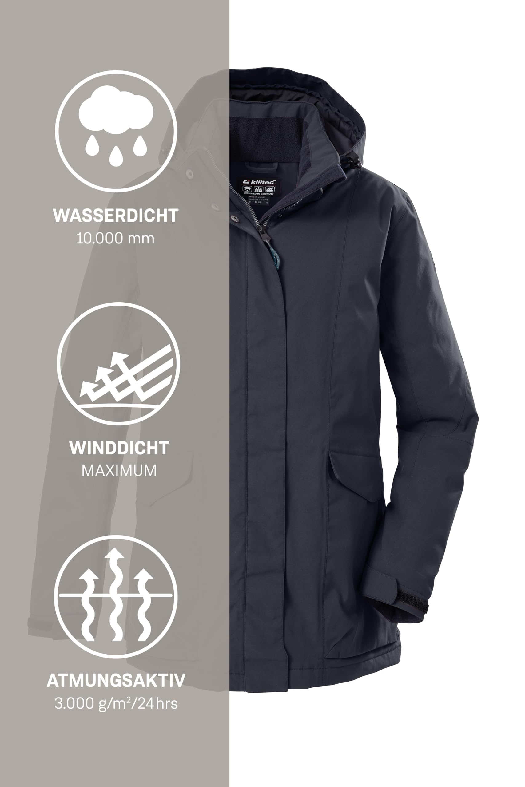 Killtec Damen Damen Jacke Funktionjacke/Outdoorjacke wasserdicht mit abzippbarer Kapuze