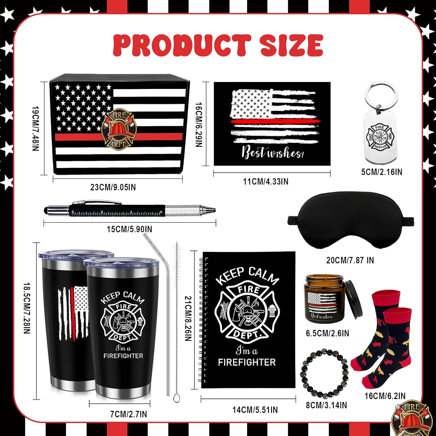 10 Pcs Firefighter Gifts Set for Men Fireman Gifts Bulk Include Notebook Pen Tumbler Keychain Sock Aromatherapy Eye Mask for Firefighter Dad Husband Son Birthday Graduation Present Party Favors