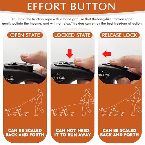 Miniatura 8 de KOOLTAIL Correa retráctil doble para perros de hasta 110 libras, resistente, doble cabeza, 16 pies, flexible, extensible, 360, sin enredos, un botón