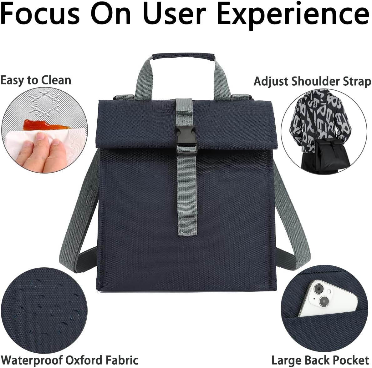 Insulated Lunch Bag for Men/Women,Roll top Reusable Lunch Box with Adjustable Shoulder Strap,Thermal Lunch Cooler Tote Container for Adults Work Office Picnic,Cyan - Image 5