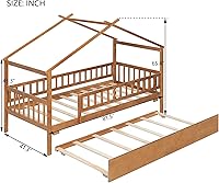 Vista 2 de Harper & Bright Designs Cama Casa Individual con Cama Nido, Marco de Plataforma Individual para Niños con Rieles y Techo, Cama Tienda, Casa