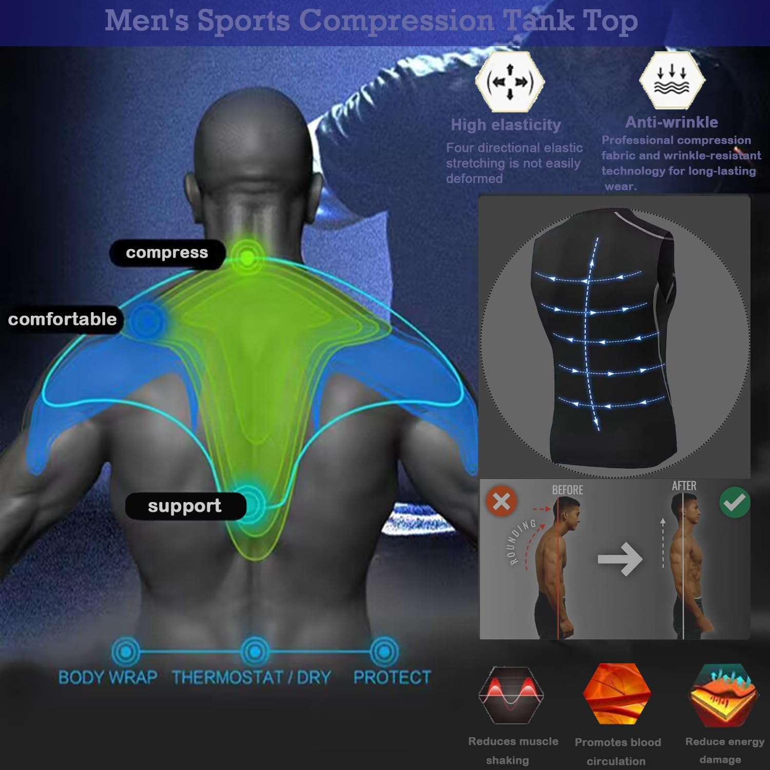 Men's Tank Top Compression Shirts Athletic Workout Sleeveless Shirts Fit Slimming Body Shaper Vests Shapewear - Image 3