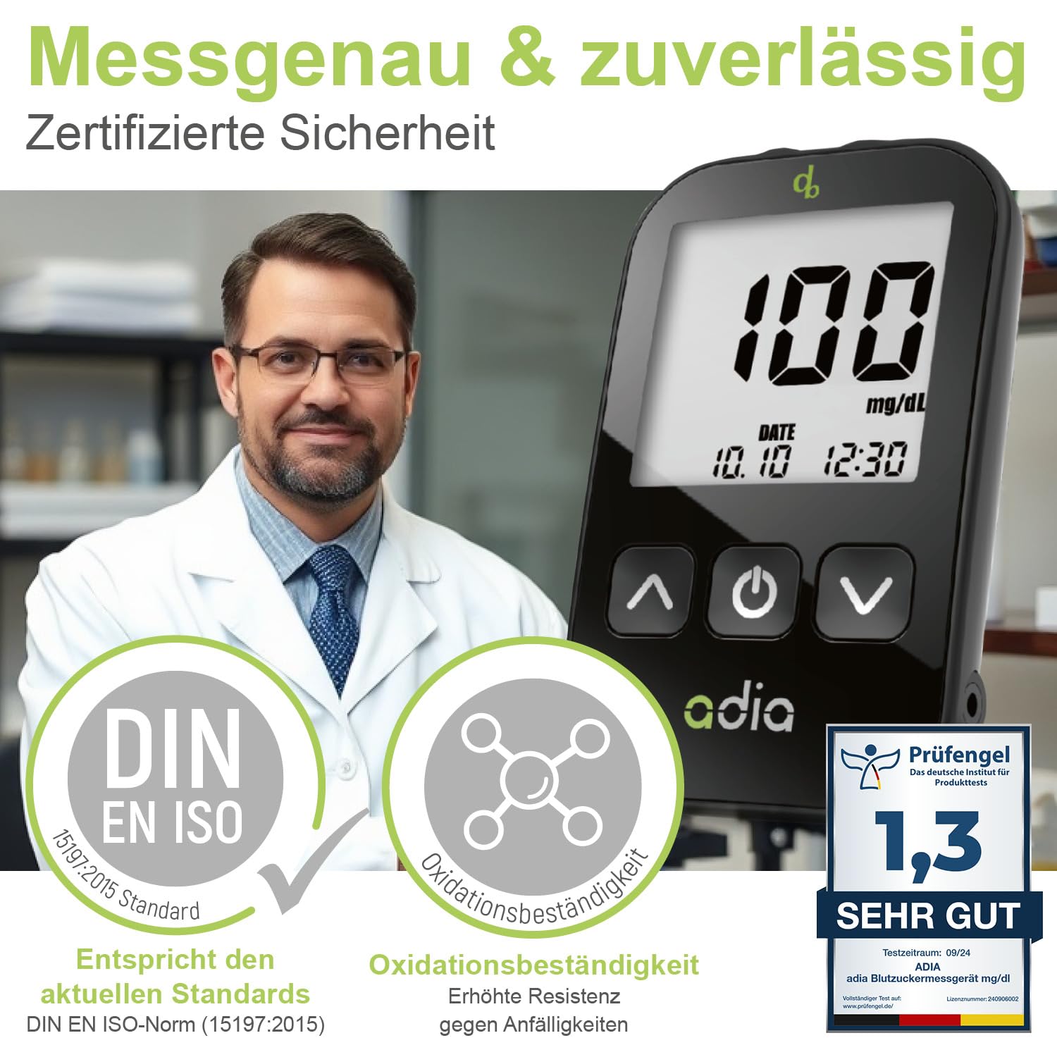 adia Blutzuckermessgerät Sparset inkl. 60 Teststreifen, 10 Lanzetten, 1 Stechhilfe. 1 Etui (mg/dL - Standard-Maßeinheit)