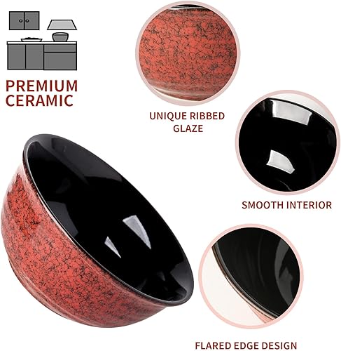 Miniatura 2 de Hasense Juego de cuencos de porcelana para sopa de mármol rojo, cuencos grandes para ensalada, pasta, fruta, Pho, ramen, 2.11.5 cuartos de galón,