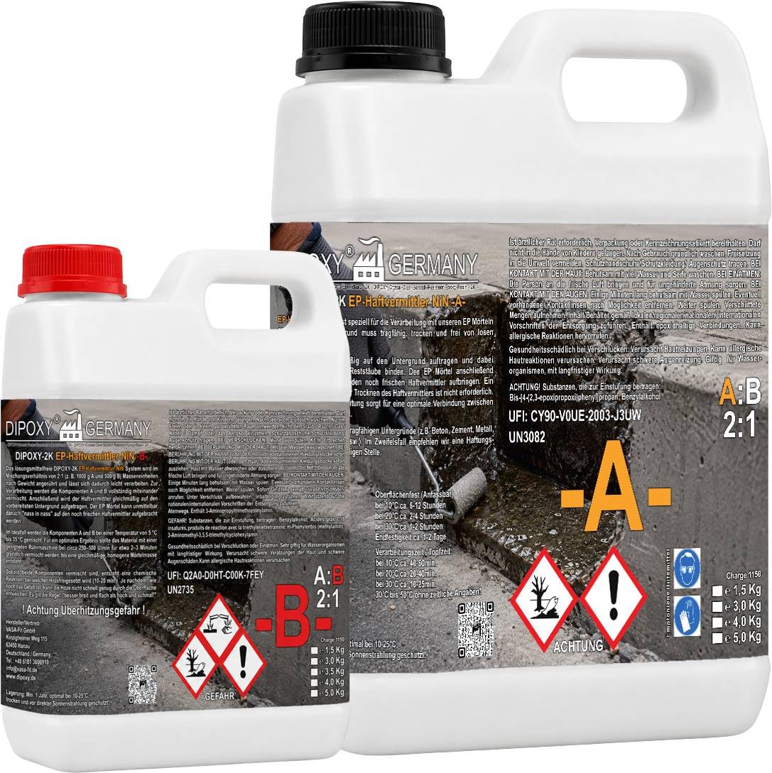 DIPOXY 2K Epoxidharz-Haftvermittler NiN – Grundierung für Epoxidharzmörtel, Beton und Estrich, 2:1, lösemittelfrei, 3 kg