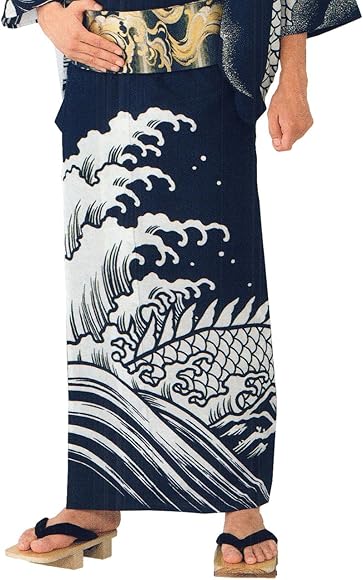Amazon | 浴衣（納期約35日・白/紺・波/竜/雷） メンズ絵羽ゆかた  