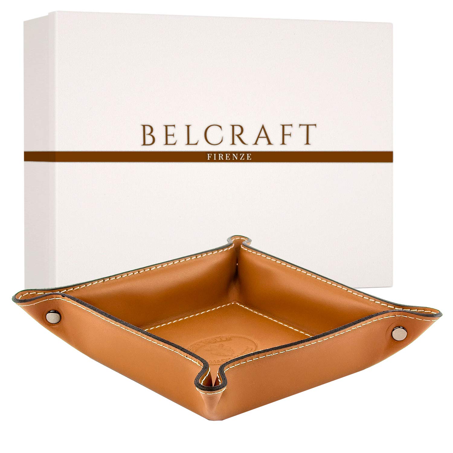 Orvieto Plateau Bien rangé en Cuir de Fabrication Artisanale Italienne, Vide Poches, Cadeau, Brun Clair (19x19 cm)