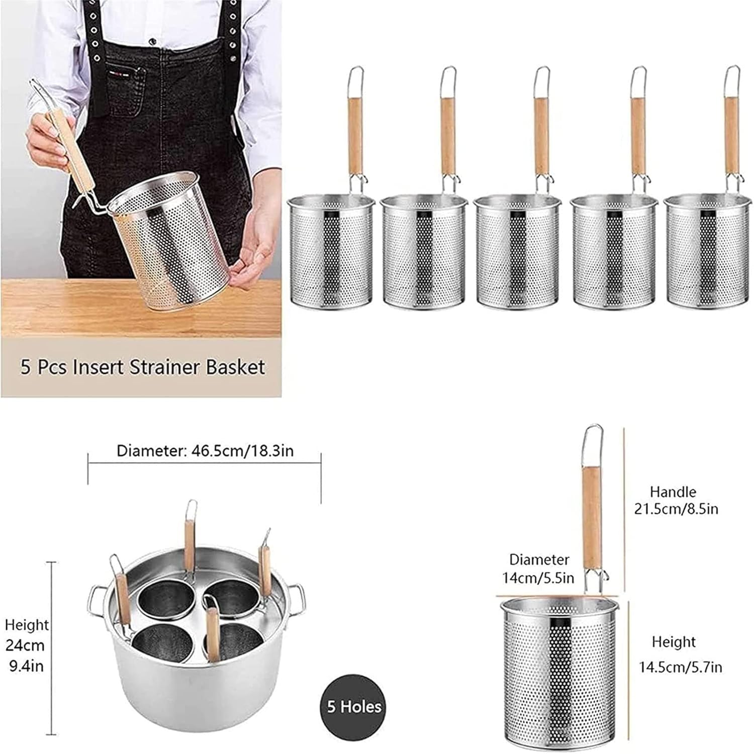 Pasta Cooker Spaghetti Pasta Pot,Strainer,Cooking Pot,for Household Kitchen Restaurant Cooking Tool (3holes)