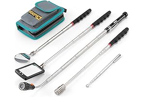 Telescoping Magnetic Pickup Tool and Flashlight Combo with Flexible Gooseneck and Inspection Mirror