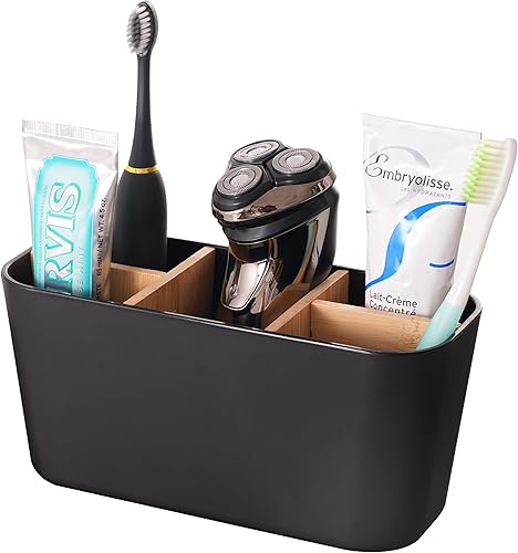 HBlife Soporte para cepillos de dientes para baños, organizador de pasta de dientes con 5 ranuras, accesorios de baño, soporte de almacenamiento