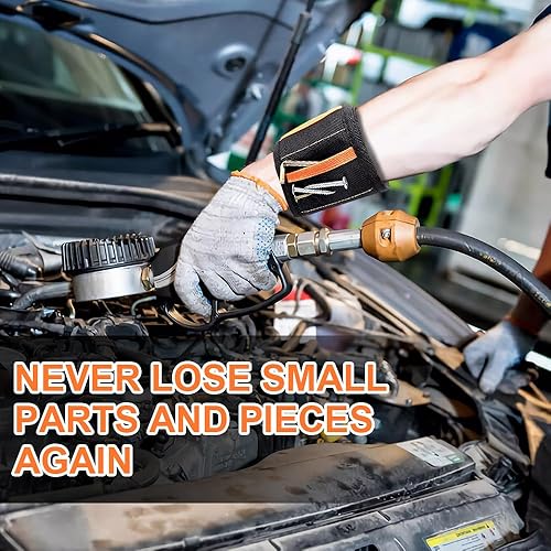 Miniatura 5 de Senbos Pulsera magnética con 15 imanes fuertes para sujetar tornillos, clavos, brocas, pernos, herramientas, la mejor herramienta de brazalete para