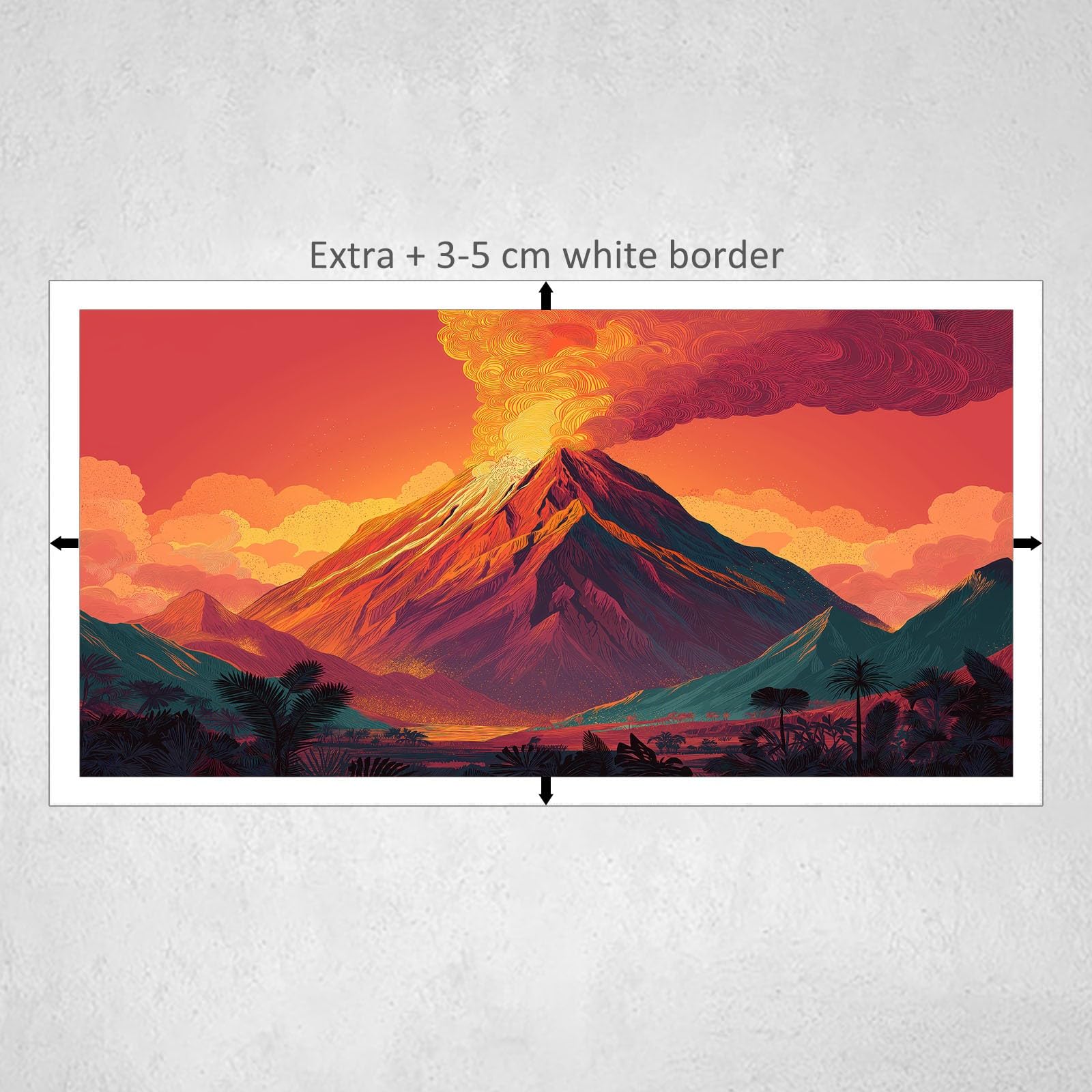 Generisch Berge Botanisch Vulkan Rauch Wellen Modernes Leinwandbild 100L x 75B cm mit Rahmen, Anime XXL Wanddeko für Wohnzimmer Geschenk Idee Einzug - Hochwertiger Kunstdruck auf Holzrahmen